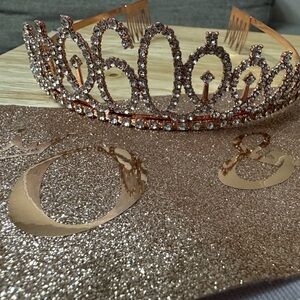 Elegant small Rose 60 Gold Tiara with sash 60th birthday